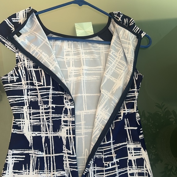 Ladies Blue White Bodycon Stretch MIDI Casual Dress Like New Zip back sz S - Picture 13 of 17